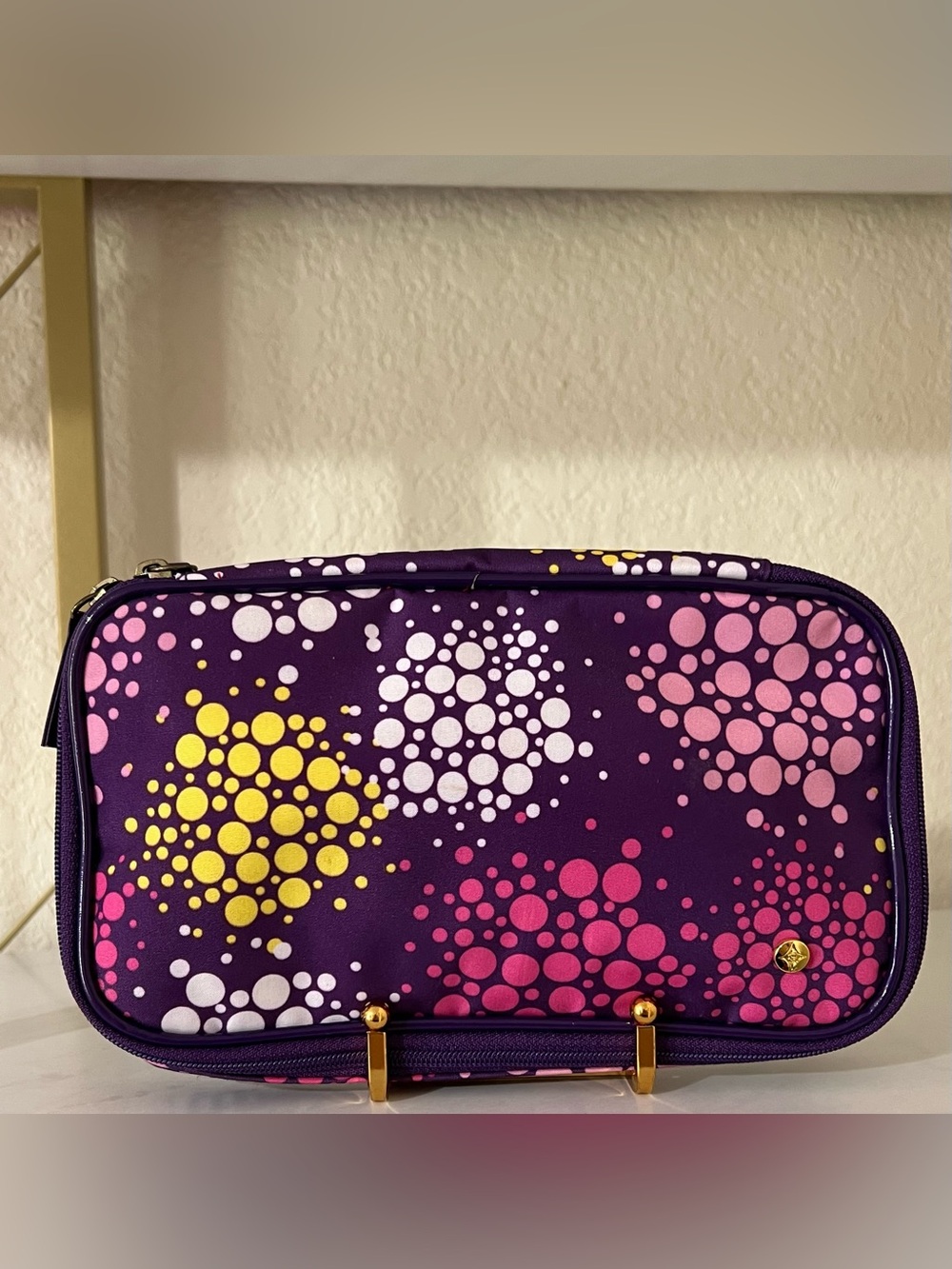 Stephanie Johnson Pink and Purple Dot Travel Cosmetic Case with Detachable Pouch
